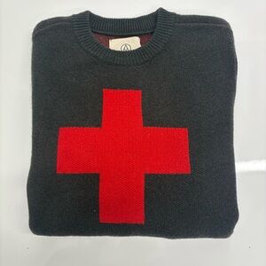 Alps & Meters Ski Race Knit Patrol Sweater Charcoal Red Cross Wool Men’s Large